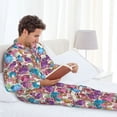thumbnail image 6 of Naloa Watercolor Owl Men’s Pajamas Set - Long Sleeve Button Down Sleep Shirt and Pajama Bottoms Sleepwear Set-Medium, 6 of 7