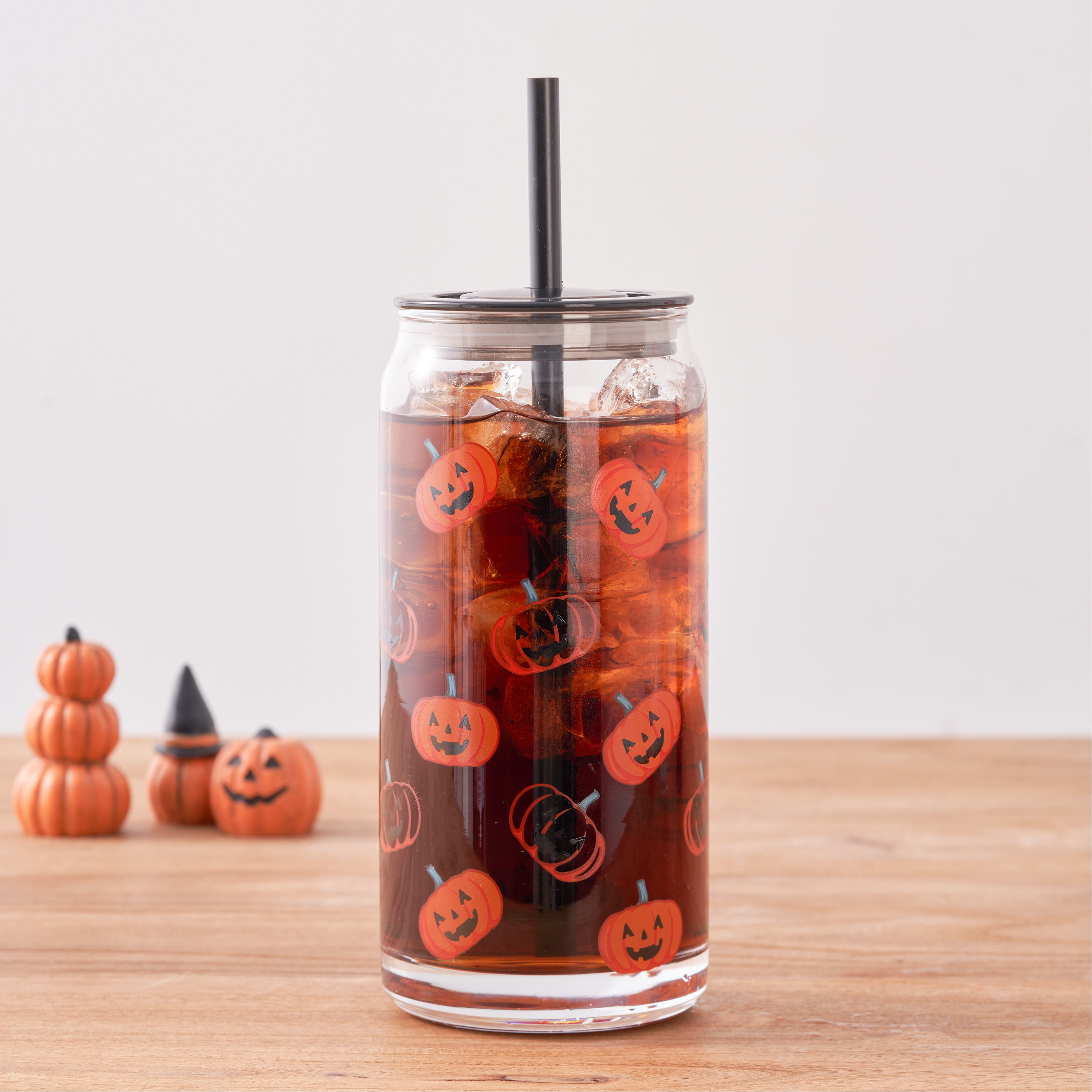 Way To Celebrate Glass Can Sipper, 20 oz, Halloween Pumpkin