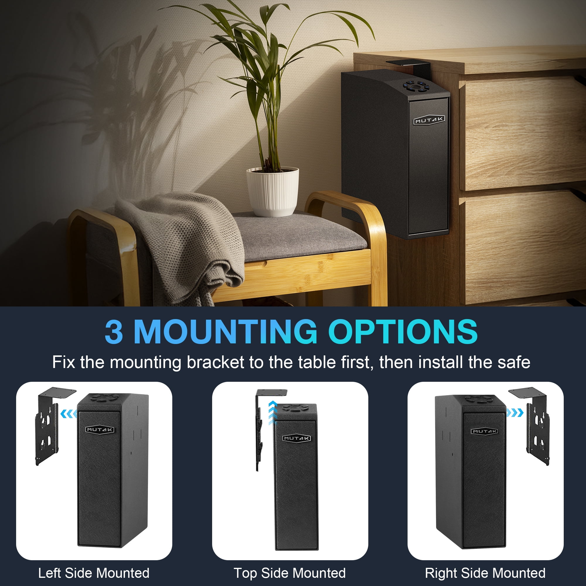 Gun Safe, Slider Biometric Gun Safe for Pistol with APP,Fingerprint,Fingerprint,PIN Code and KEY Wall Mounted Handgun Pistol Safe Quick Access Auto Sliding Gun Locker Box,Black