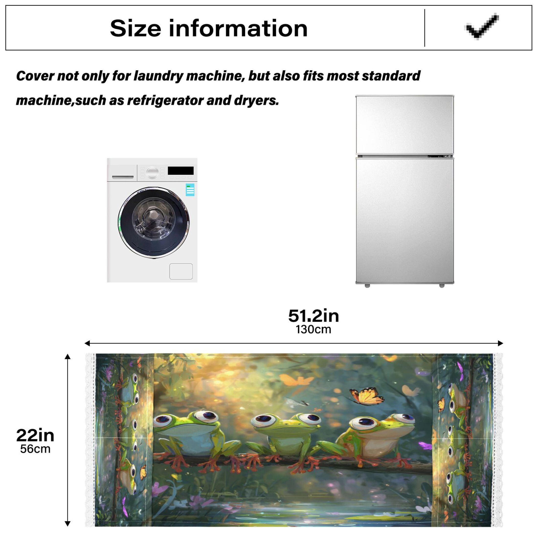 Washing Machine Cover 51.2x22in, Durable Polyester Dust Cover with Lace Trim and Side Pocket for Appliances Cute Frog