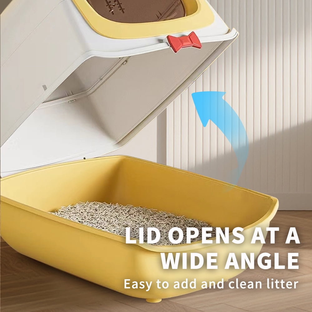 Fully Enclosed Cat Litter Box, Large Odor-Control Kitty Toilet with Flip Lid, Scoop & Anti-Tracking Pedal, Removable Design, Yellow