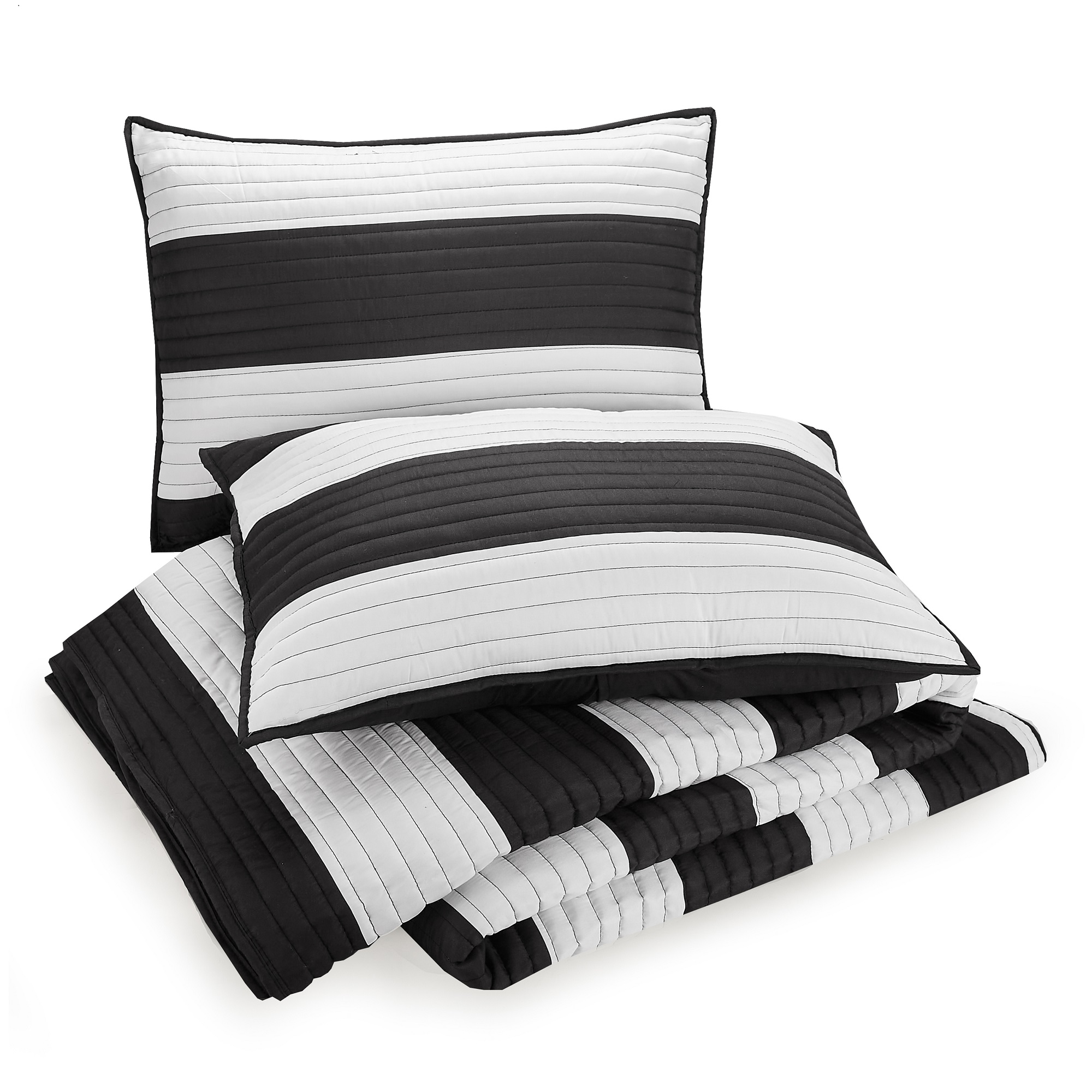 Urban Playground Kids and Teens Lavelle Stripe Black/White 3-Piece Quilt Set, Full/Queen