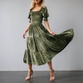 thumbnail image 2 of DHFJKG Womens Square Neckline Dresses Puff Short Sleeve Smocked Waist Cami Long Dress Velvet Solid Color Tiered Maxi Stylish Dresses, 2 of 5