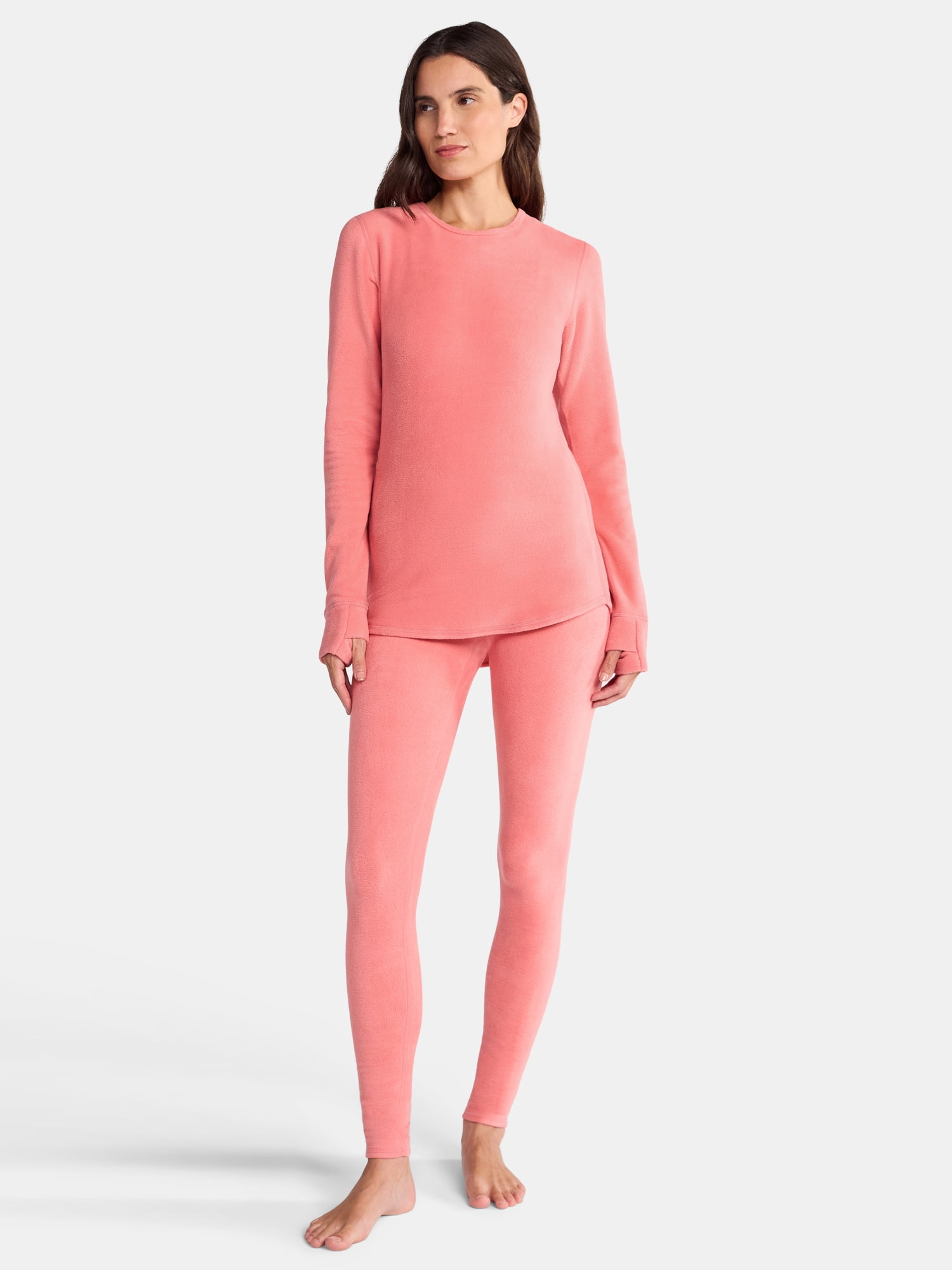 ClimateRight by Cuddl Duds Women's Warm Stretch Fleece Long Sleeve Crew Neck Thermal Base Layer Top, Sizes XS to 4X