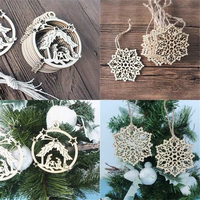 Xihbxyly Juego de Colgantes Navideños de Madera, Diseño de Copo de Nieve, Pulido Artesanal, Decoración Festiva para El Hogar, Regalos para Celebraciones Familiares, 10 Piezas, Estilo Navideño Único.
