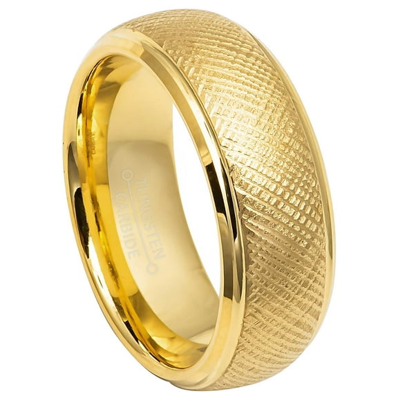 Jewelry Avalanche Knurled Finish Dome Gold Tungsten Carbide Wedding Band for Men, 8mm, size 10