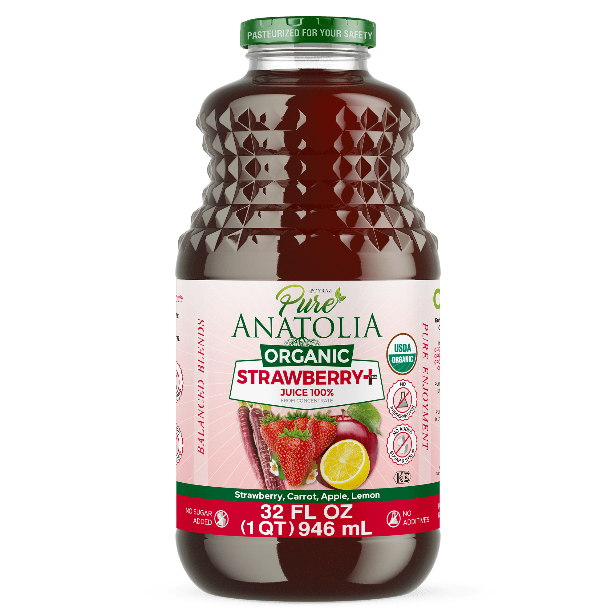 Pure Anatolia Organic Strawberry Juice, 32 Fl Oz Glass Bottle