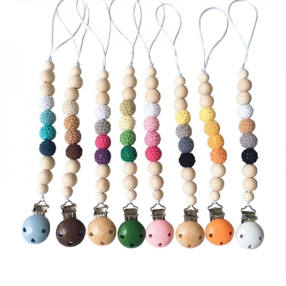 Baby Kids Wooden Beaded Pacifier Clip Chain Holder Nipple Teether Dummy Strap 