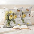 thumbnail image 3 of Yellow Tulip Outdoor Waterproof Pillow Covers, Vintage Spring Floral Retro Art Butterfly Wooden Decorative Square Throw Pillowcase Sofa Cushion Sham for Patio/Couch/Chair, 16"x16" 2 Pack, 3 of 8