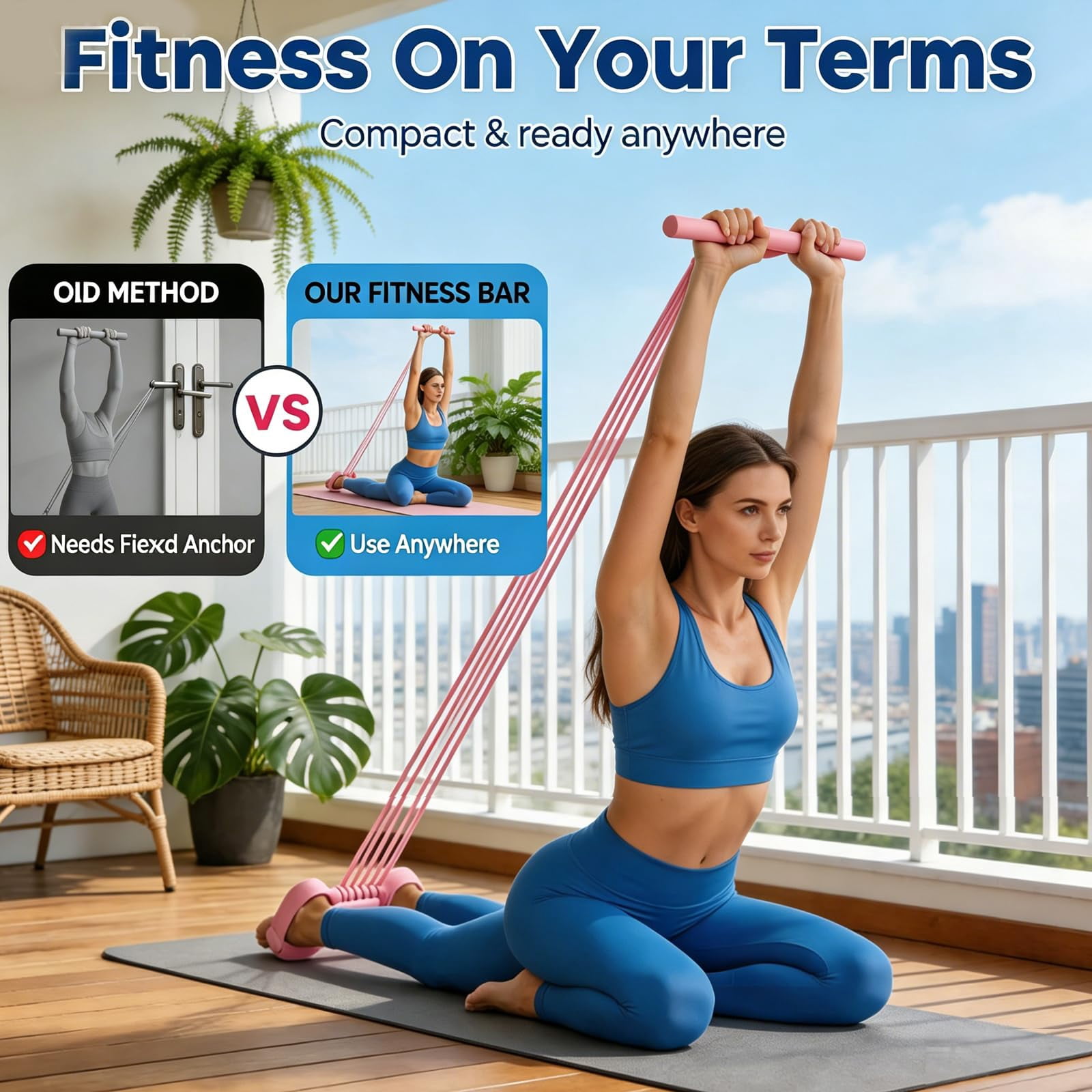Pedal Resistance Band with Handle,3-in-1 Multifunction 8 Tube Exercise Bands for Full Body Workout