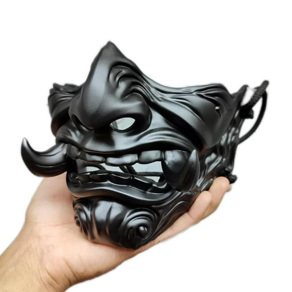 Japanese Demon Prajna Face Cover Halloween Japanese Buddhism Prajna Ghost Protective Half Face Covering Cosplay Hanya