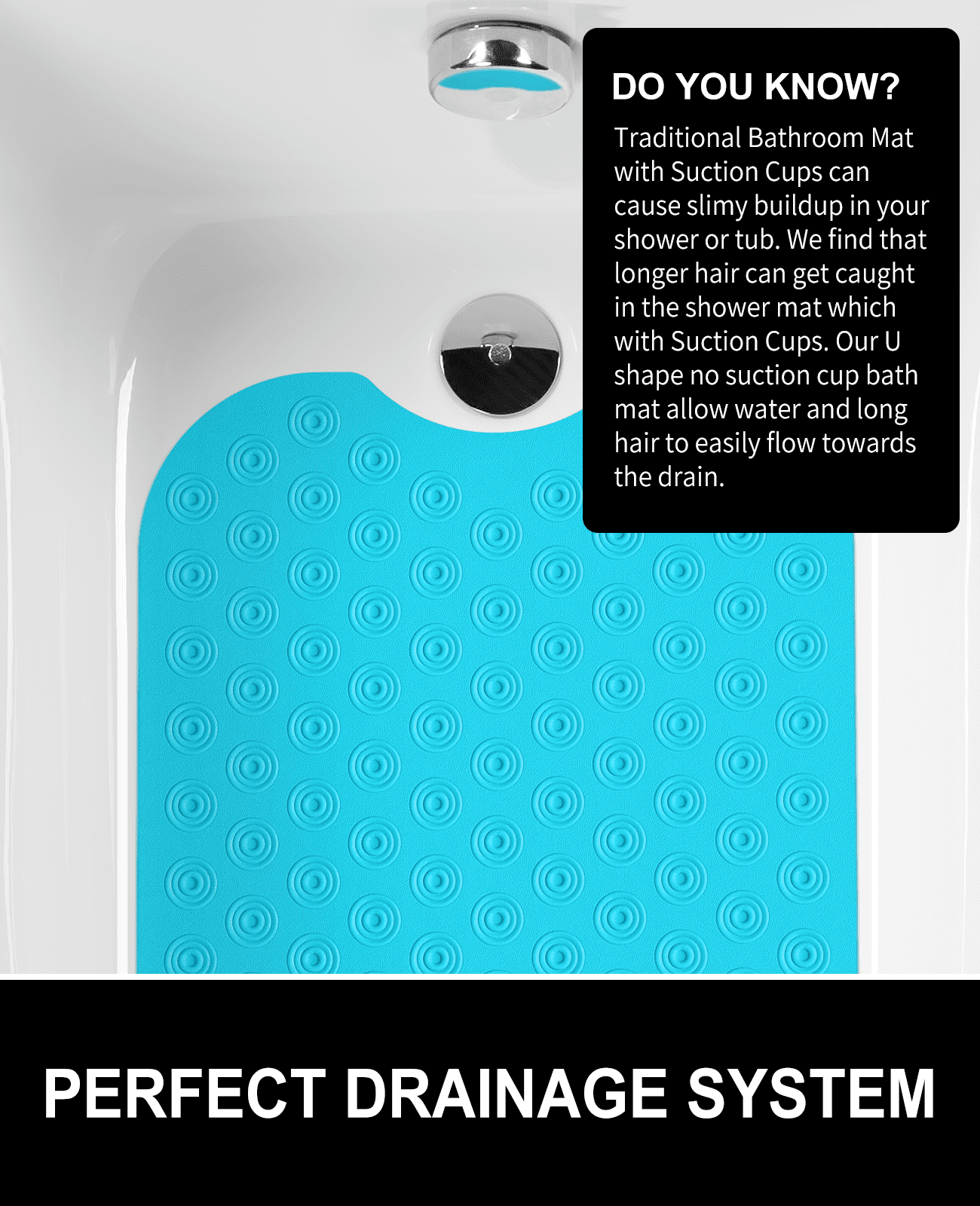OTHWAY No Suction Cup Bath Mat: 39x16inch Extra Long Bathmat, Machine Washable, Made of Nature Rubber, Protect Your Bathtub (Dark Blue)