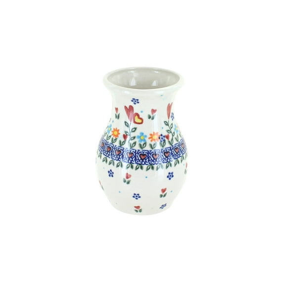 Blue Rose Polish Pottery Indoor Tabletop Hearts & Flowers Vase