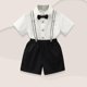 thumbnail image 2 of Odeerbi Chicos 4 Piezas Caballero Traje Formal Preppy Vestido de Manga Corta Camisa de Vestido + Traje Pantalones Cortos + Colgantes + Corbata Colegial Conjunto de Uniforme, 2 of 9