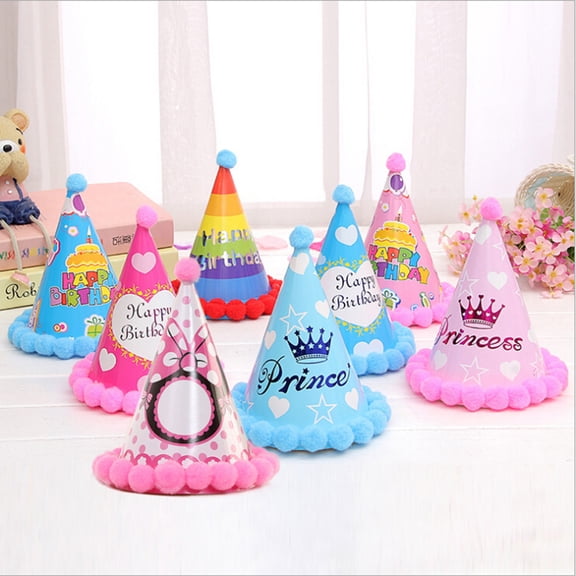 WHAMVOX 12pcs Cake Birthday Party Cone Hats with Pom Poms for Adults (Princess Star)