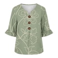 thumbnail image 4 of Favoffer Women's Linen Button Down Shirts Floral Graphic Short Sleeve V Neck Loose Fit Casual Summer Blouses for Office Work Weekend Outdoor, 4 of 6