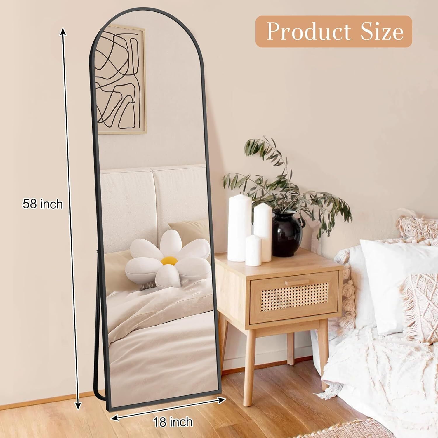 Anyrose 58"x 18" Arched Full Length Mirror Floor Mirror with Stand Wall-Mounted, Black