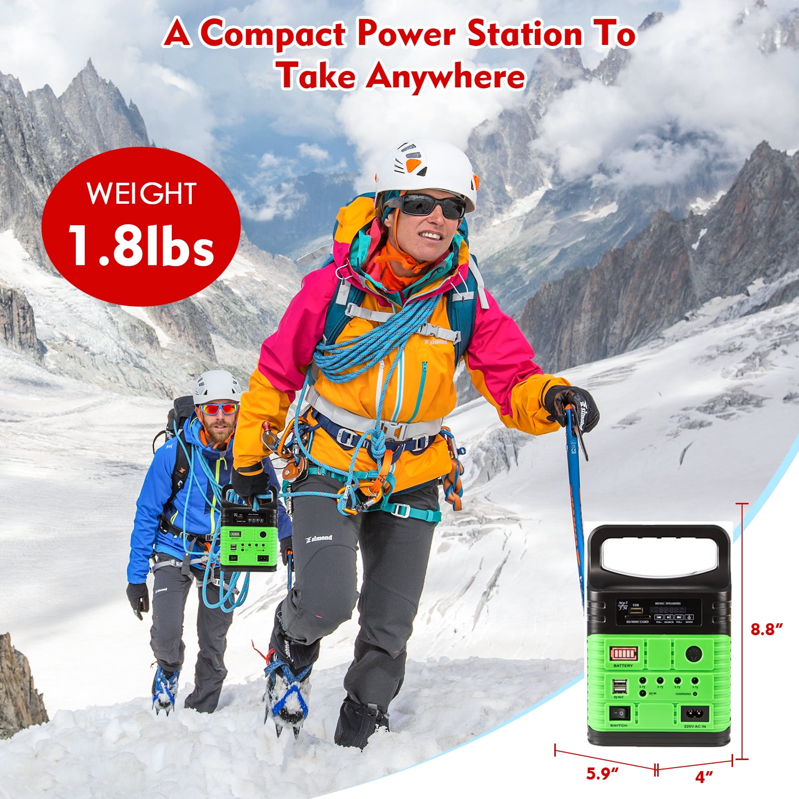 Portable Power Station,Solar Generator with Panels included,LiFePO4 Lithium Battery Pack Small Solar Powered Generator with DC/USB Outlets,LED Flashlight for Home Use,Outdoor Camping Quiet(Green)