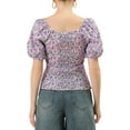 thumbnail image 3 of MODA NOVA Junior's Puff Sleeve Sweetheart Neck Smocked Floral Blouse, 3 of 4