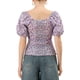 thumbnail image 3 of INSPIRAR CHIC Blusa Floral para Mujeres Cuello Cuadrado con Escote en Corazón Manga Abullonada Espalda Fruncida Top Casual Morado L, 3 of 6