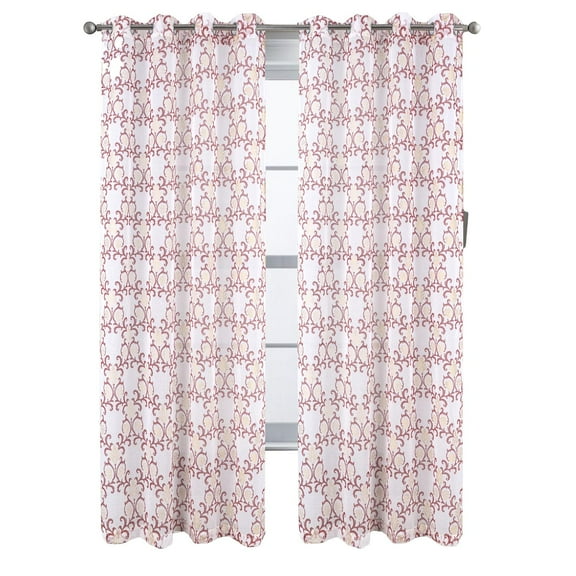RT Designers Collection Crown Grommet Metallic Sheer Printed Doily Curtain Panel Pair 36" x 84" Burgundy