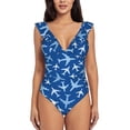 thumbnail image 2 of Yiaed Airplanes in the Sky Print Women's Ruffled One Piece Swimsuit V Neck Swimwear Slimming Monokini for Woman-Medium, 2 of 8