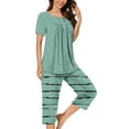 thumbnail image 2 of Plus Size Pajamas for Women Set New Womens Casual Capris Pajama Sets 2 Piece Soft Sleepwear Short Sleeve Tops and Capris Pants Plaid Loungewear Pjs Set Outfits Women Pajamas Green 3XL, 2 of 7