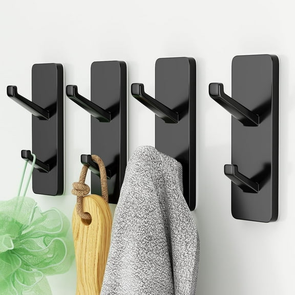 NIFFGAFF Heavy Duty Adhesive Stick On Wall Mounted Hooks, 4 Pack