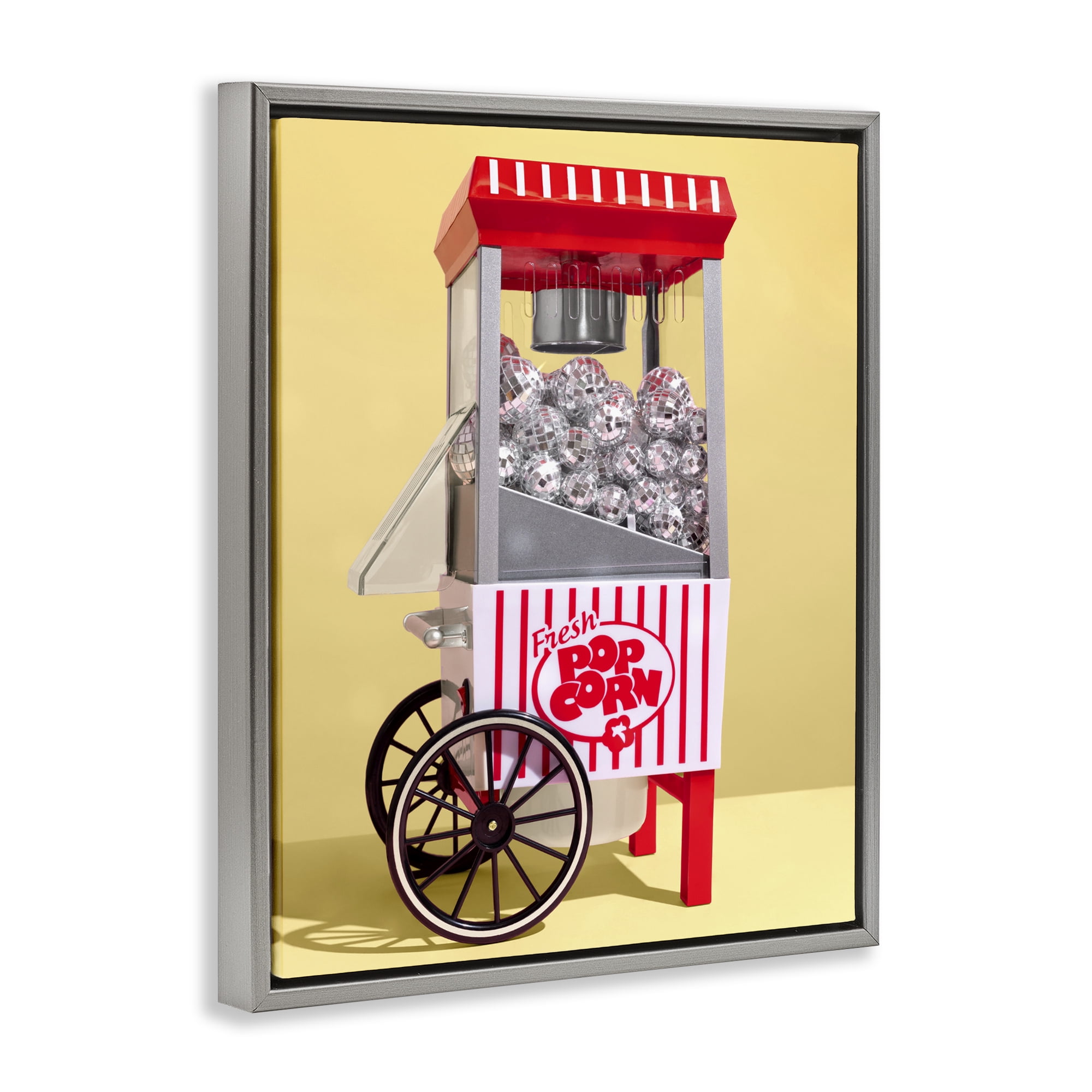 Stupell Industries Disco Popcorn over Yellow Gray Framed Floater Canvas Wall Art, design by LISH Creative