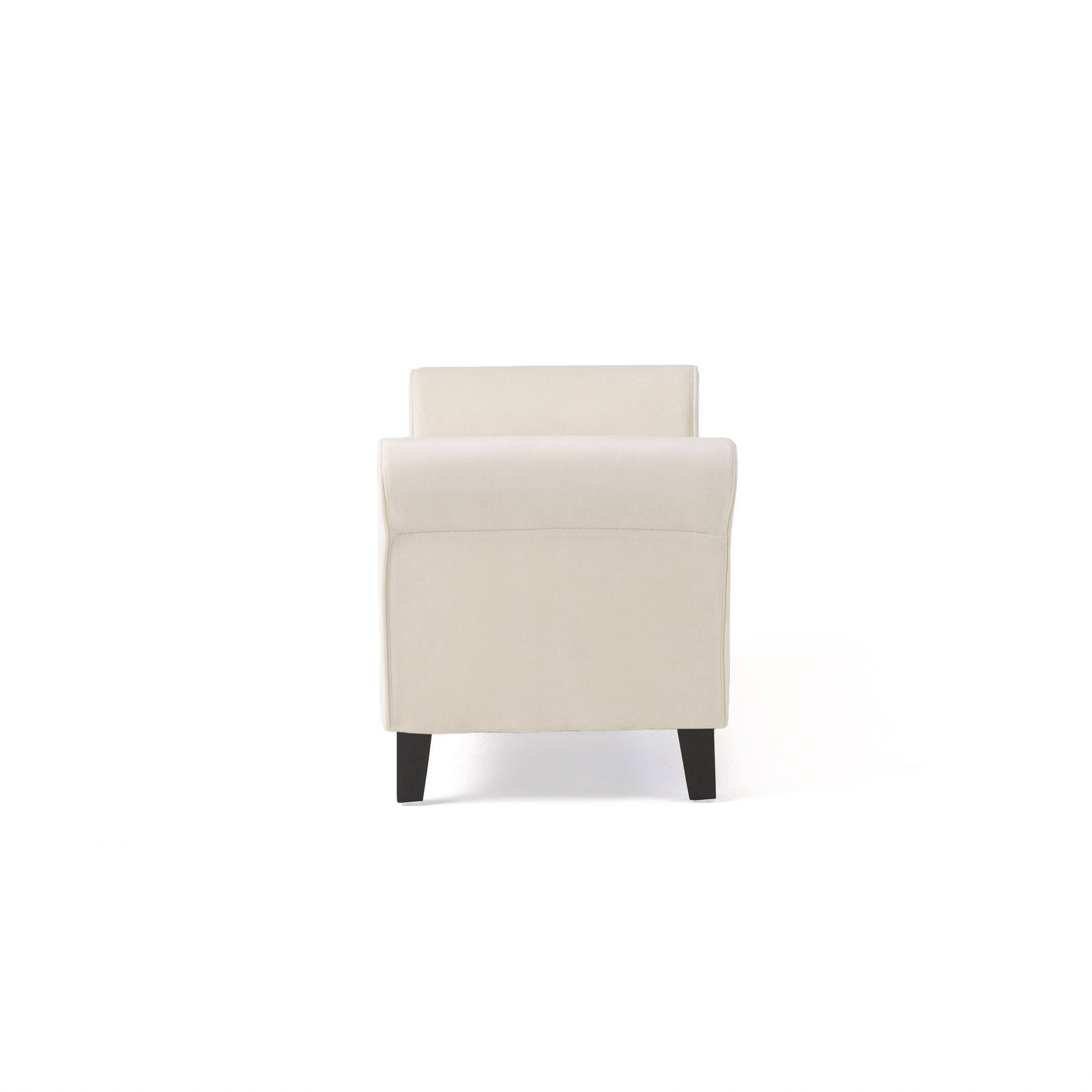 Noble House Clayton Contemporary Rolled Arm Velvet Storage Ottoman Bench, Ivory and Dark Brown