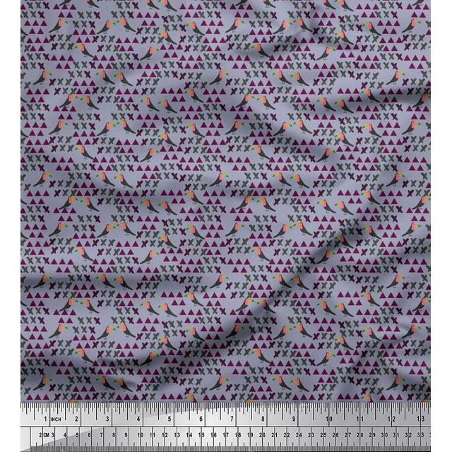 Soimoi Moss Georgette Fabric Cross Sign,Triangle & Toucan Bird Printed Fabric 1 Yard 42 Inch Wide