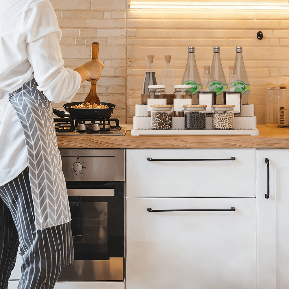 Spice Rack Organizer , 3-Tier Non-Skid Spice Rack, Spice Rack Organizer for Pantry Cabinet, Kitchen Countertop Storage Organizer, Multi-functional Countertop Storage for Kitchen Bathroom Desk