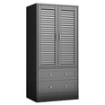 thumbnail image 6 of Ataucjin Wooden Wardrobe Closet,65" Louvered Doors, 2 Drawers, Hanging Rod, Durable Composite Wood, Bedroom/Laundry/Entryway Storage, Armoire Cabinet(ship in 2 boxes), 6 of 10