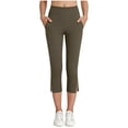 thumbnail image 5 of StSilkitty Girls Capris Leggings Solid Color High Waist Elastic Stretch Yoga Cropped Pants Comfy Breathable Trousers with Pockets, 5 of 9