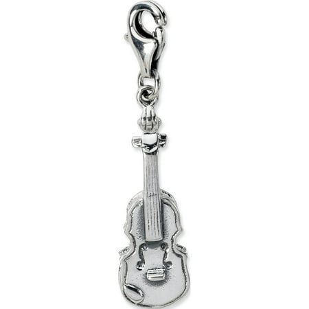 925 Sterling Silver Violin (Leslies Fine Jewelry Designer 925 Sterling Silver 3-D Antiqued Violin w/Lobster Clasp (9x46mm) Pendant)