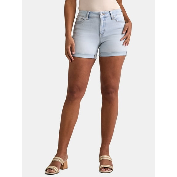 Time and Tru Women's Rolled Cuff Denim Shorts, 4" Inseam, Size 0-22