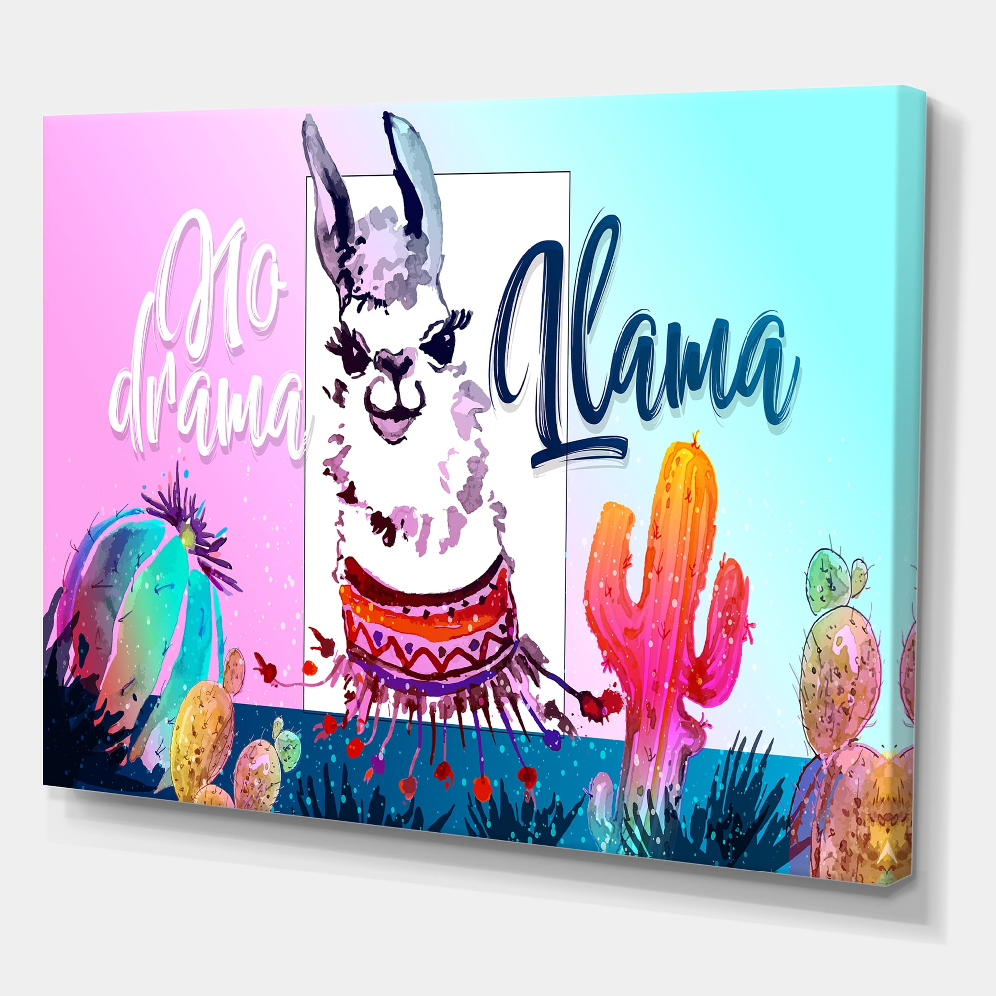 Designart ' No Drama and Colorful Llama ' Children's Art Canvas Wall Art Print