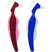 Hard Denture Brush Toothbrush, Double Sided Brush for False Teeth Cleaning 2Pack (Blue,Red)