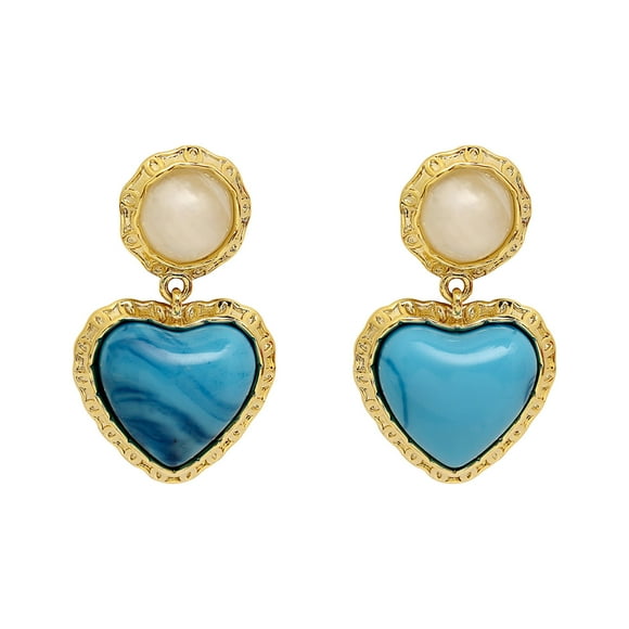Ladies Fashion Vintage Blue Turquoise Heart Pendant Earrings Stud Jewelry