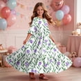 thumbnail image 6 of Little Girls Maxi Dress 4-14 Years Ruffle Half Sleeve Round Neck Floral Print Tiered Long Dress with Side Pockets Purple 7-8 Years, 6 of 7