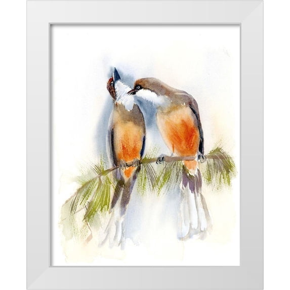 Shefranov, Olga 15x18 White Modern Wood Framed Museum Art Print Titled - Birds on a Branch
