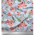 thumbnail image 1 of Soimoi Green Viscose Chiffon Fabric Woodpecker & Peony Floral Printed Craft Fabric by the Yard 42 Inch Wide, 1 of 3