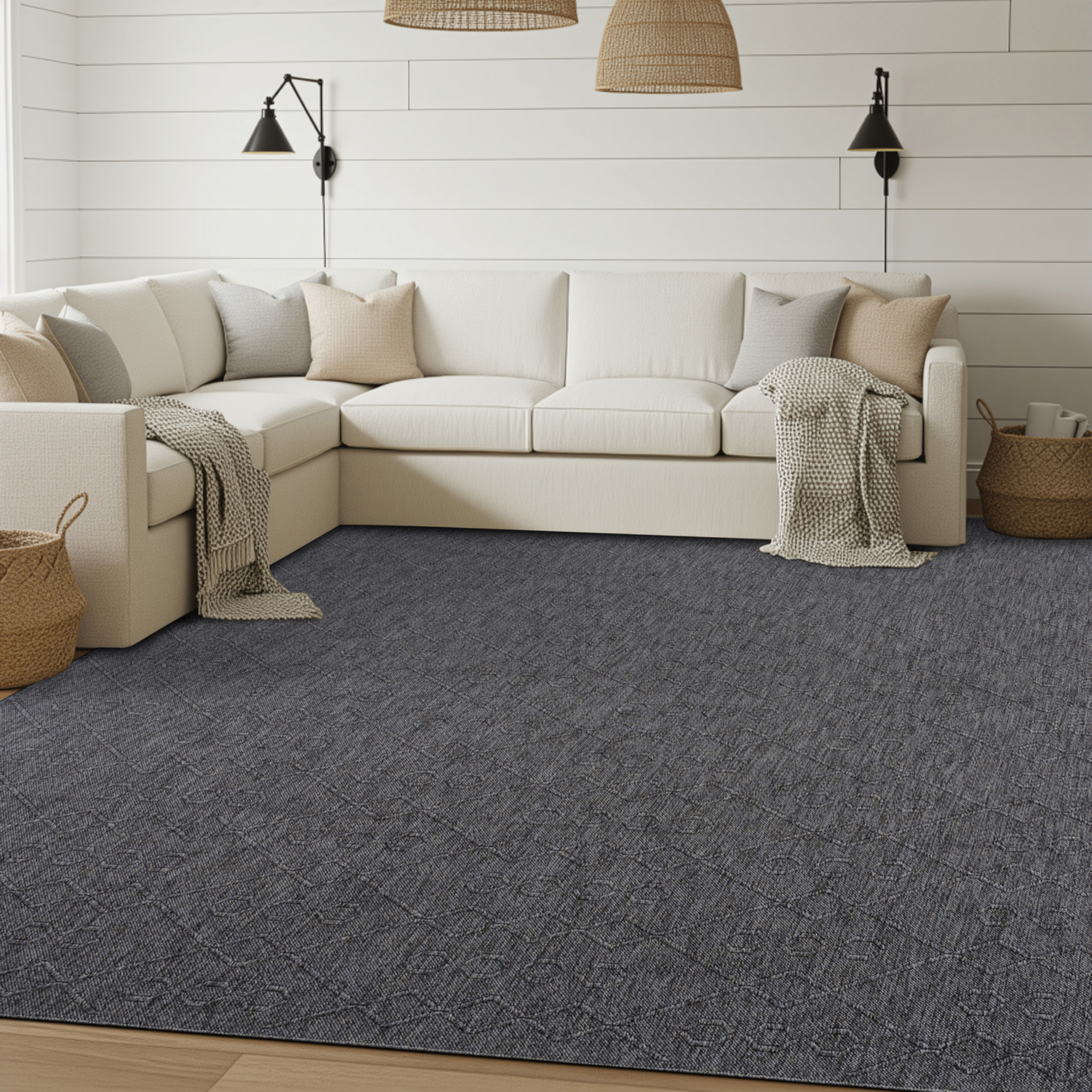 Alma Transitional 5' x 7' Dark Gray and Ash, Machine Washable Polyester & Cotton Indoor Area Rug