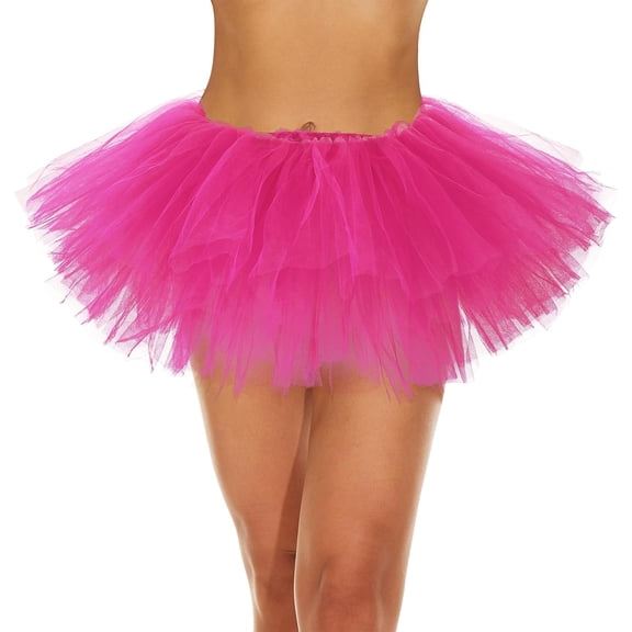 Hot Pink 5-Layer Tulle Tutu Skirt for Women Teens, Elastic for Halloween Cosplay Party