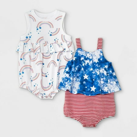 

Baby Girls 2pk Rainbow Romper - Cat & Jack Blue 3-6M