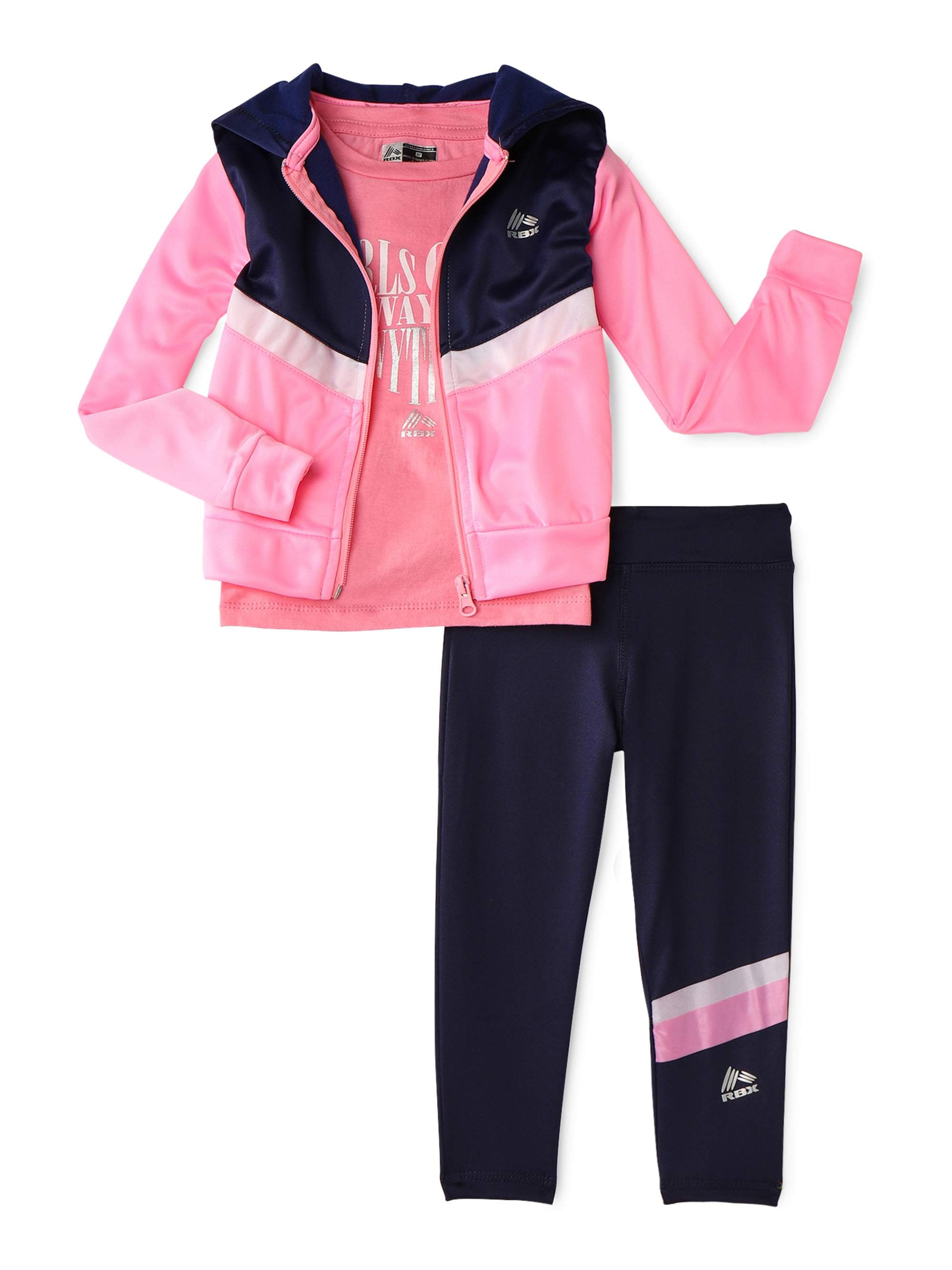 RBX Baby Girls and Toddler Girls Tricot Hoodie, T-Shirt and Leggings ...