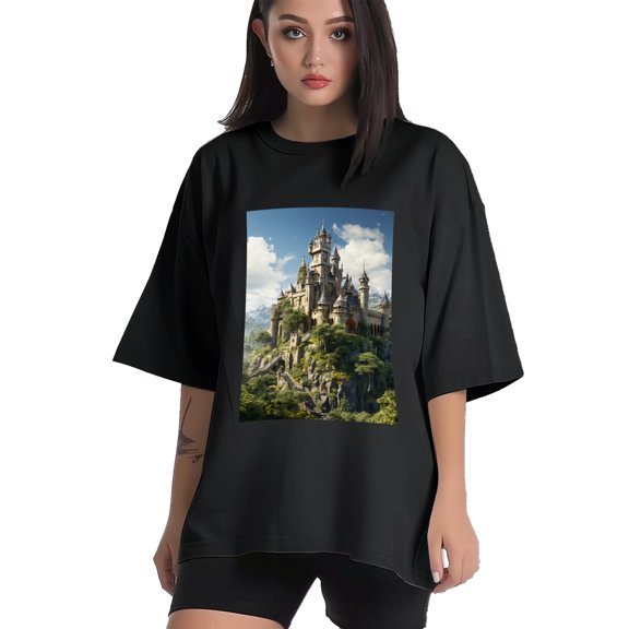 Plus Size Shirt for Women Black Tops for Women Short Sleeves Shirt for Women Castle (33） T Shirt Crewneck Shirt for Women XS