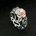 thumbnail image 5 of Womens Two Tone Flower Ring Copper Plated Rose Gold Ring with Gold Plated Gemstone Inlay Flower Design Ring Birthday Gift for Her Fashion Jewelry, 5 of 6
