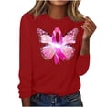 thumbnail image 2 of VKOYWKM Breast Cancer Survivor T-Shirts for Women Breast Cancer Awareness T Shirt Long Sleeve Pink Ribbon Print Shirt Crew Neck Loose Fit Cancer Awareness Tee Tops, 2 of 5