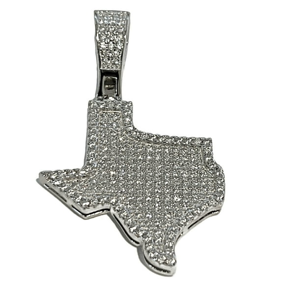 Real Solid 925 Sterling Silver Texas State Iced Flooded Out CZ Hip Hop Charm TX Pendant